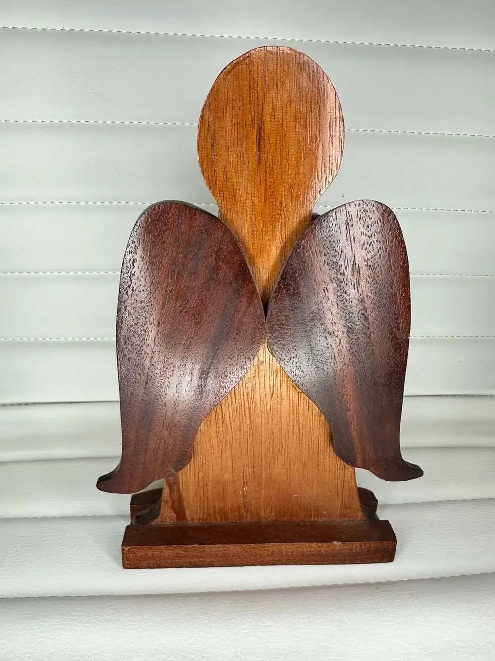 Handcrafted Wooden Carved Angel Figurine with Heart Center Acacia Wood